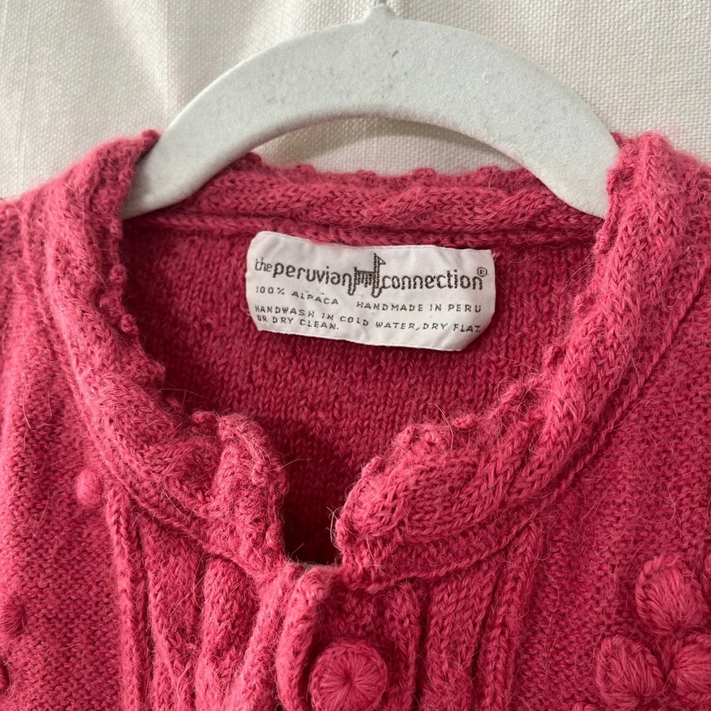 Peruvian Connection Raspberry Cable Knit Cardigan - Picture 2 of 3